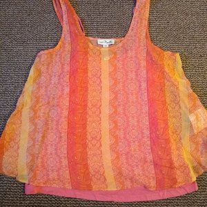 Simply Noelle Sleeveless Layered Tank Blouse Top Pink Orange Yellow L /XL